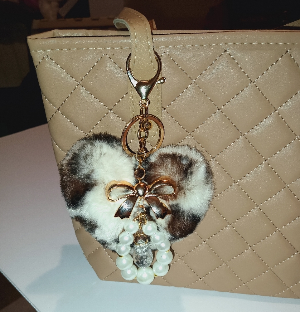 Faux Fur Heart bag charm